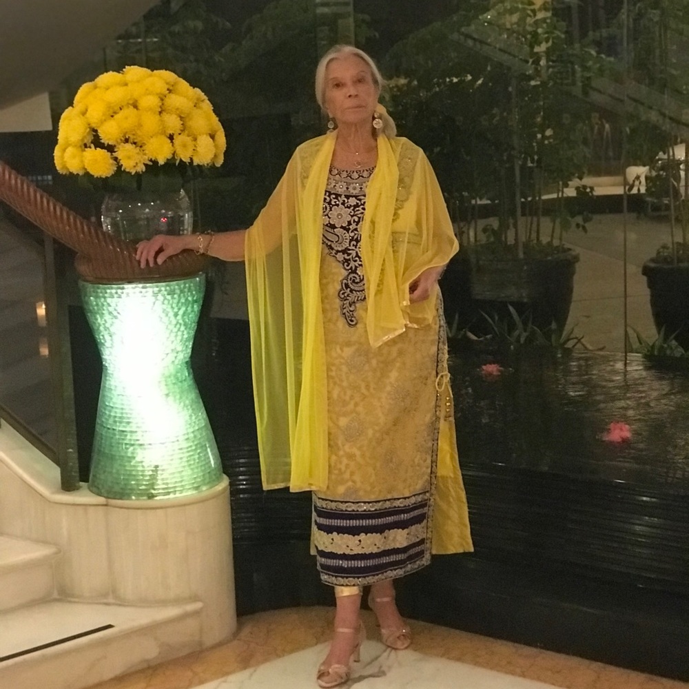 Yellow art silk straight cut long kurta crafted
